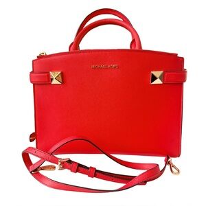 Michael Kors Red Saffiano Satchel with Gold Hardware